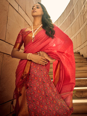 Rajwada Pink Handloom Woven Saree For Women