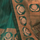 Rajwada Women Teal Silk Blend Woven Saree With Unstitched Blouse