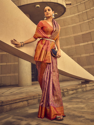 Rajwada Purple Handloom Woven Silk Blend Saree for Women With Unstitched Blouse
