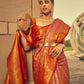 Rajwada Orange Handloom Woven Silk Blend Saree for Women With Unstitched Blouse