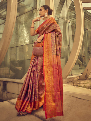 Rajwada Purple Handloom Woven Silk Blend Saree for Women With Unstitched Blouse