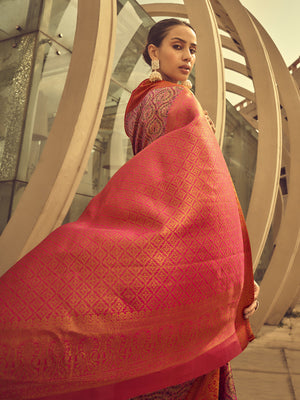 Rajwada Purple Handloom Woven Silk Blend Saree for Women With Unstitched Blouse