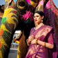 Rajwada Purple Woven Design Silk Blend Saree With Unstitched Blouse For Women