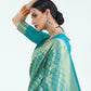 Rajwada Teal Silk Blend Woven Saree With Unstitched Blouse For Women