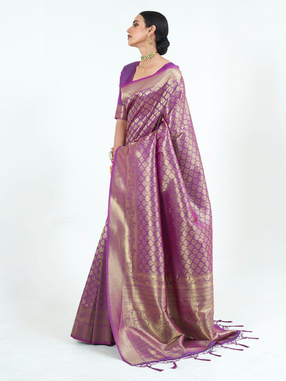 Rajwada Purple Silk Blend Woven Saree With Unstitched Blouse For Women