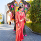 Rajwada Pink Woven Design Silk Blend Saree With Unstitched Blouse For Women