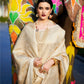 Rajwada Cream Woven Design Silk Blend Saree With Unstitched Blouse For Women