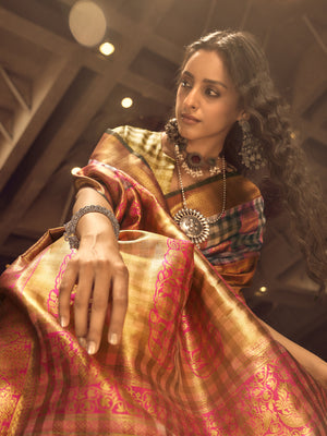 Rajwada Pink Handloom Woven Silk Blend Saree For Women