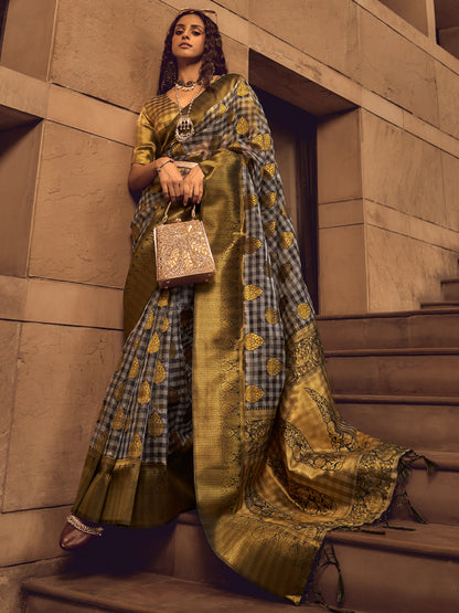 Rajwada Green Handloom Woven Silk Blend Saree For Women