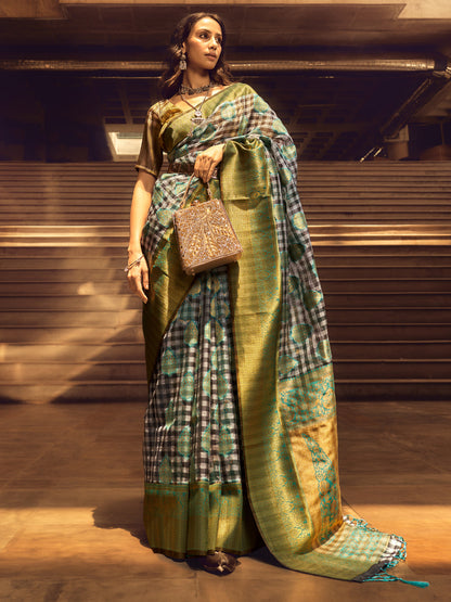 Rajwada Blue Handloom Woven Silk Blend Saree For Women
