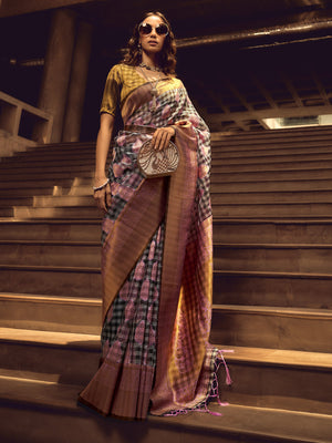 Rajwada Pink Handloom Woven Silk Blend Saree For Women
