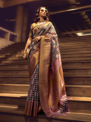 Rajwada Pink Handloom Woven Silk Blend Saree For Women