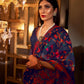 Rajwada Navy Blue Printed Silk Blend Saree With Unstitched Blouse For Women