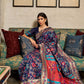 Rajwada Navy Blue Printed Silk Blend Saree With Unstitched Blouse For Women