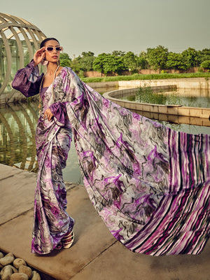 Rajwada Purple Digital Printed Saree For Women