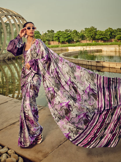 Rajwada Purple Digital Printed Saree For Women