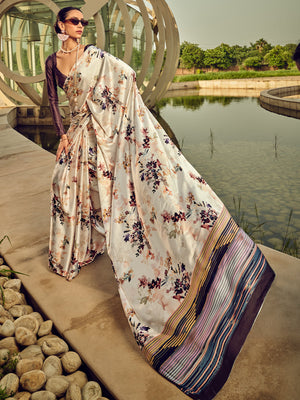 Rajwada White Digital Printed Saree For Women