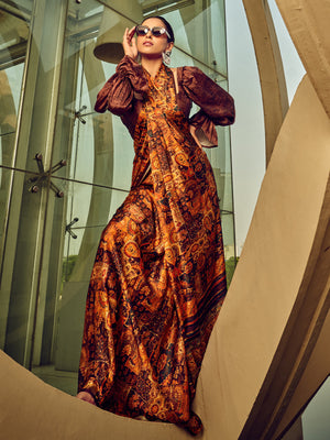 Rajwada Brown Digital Printed Saree For Women
