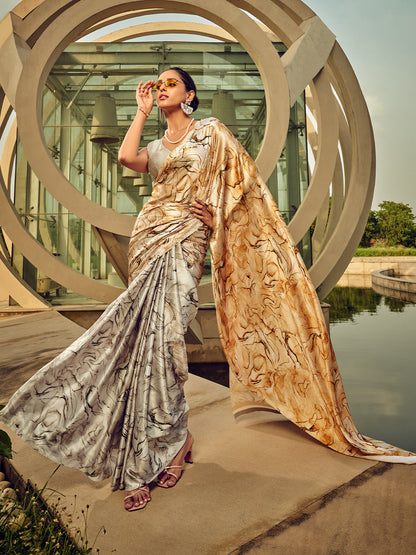 Rajwada White Digital Printed Saree For Women