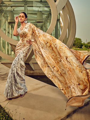 Rajwada White Digital Printed Saree For Women