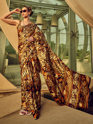 Rajwada Brown Digital Printed Saree For Women