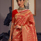 Rajwada Red Woven Design Silk Blend Saree With Unstitched Blouse For Women