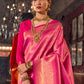 Rajwada Pink Woven Design Silk Blend Saree With Unstitched Blouse For Women