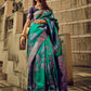 Rajwada Teal Handloom Woven Satin Saree For Women