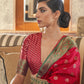 Rajwada Red Woven Design Silk Blend Saree With Unstitched Blouse For Women