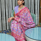 Rajwada Purple Printed Silk Blend Saree With Unstitched Blouse For Women