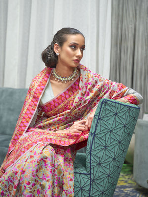 Rajwada Sea Green Printed Silk Blend Saree With Unstitched Blouse For Women