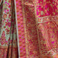 Rajwada Sea Green Printed Silk Blend Saree With Unstitched Blouse For Women