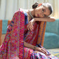 Rajwada Navy Blue Printed Silk Blend Saree With Unstitched Blouse For Women