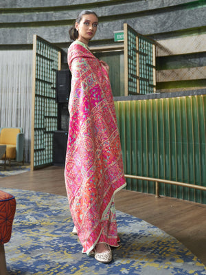 Rajwada Light Green Printed Silk Blend Saree With Unstitched Blouse For Women