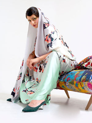 Rajwada Light Pink And Sea Green Printed Soft Crepe Saree With Unstitched Blouse For Women