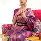Rajwada Purple Woven Design Silk Blend Saree With Unstitched Blouse For Women