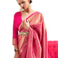 Rajwada Pink Woven Design Silk Blend Saree With Unstitched Blouse For Women