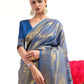 Rajwada Blue Woven Design Silk Blend Saree With Unstitched Blouse For Women