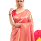 Rajwada Red Woven Design Silk Blend Saree With Unstitched Blouse For Women