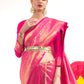 Rajwada Pink Woven Design Silk Blend Saree With Unstitched Blouse For Women
