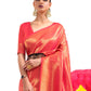 Rajwada Red Woven Design Silk Blend Saree With Unstitched Blouse For Women