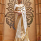 Rajwada White Woven Design Silk Blend Saree With Unstitched Blouse For Women