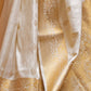 Rajwada White Woven Design Silk Blend Saree With Unstitched Blouse For Women