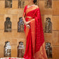 Rajwada Red Woven Design Silk Blend Saree With Unstitched Blouse For Women