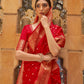 Rajwada Red Woven Design Silk Blend Saree With Unstitched Blouse For Women