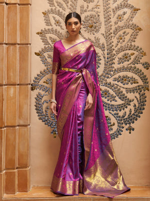 Rajwada Purple Woven Design Silk Blend Saree With Unstitched Blouse For Women