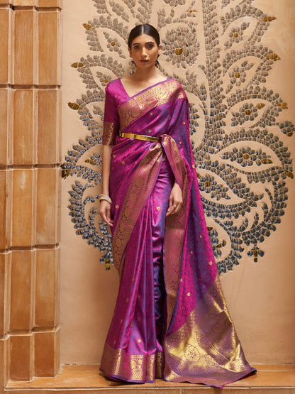 Rajwada Purple Woven Design Silk Blend Saree With Unstitched Blouse For Women