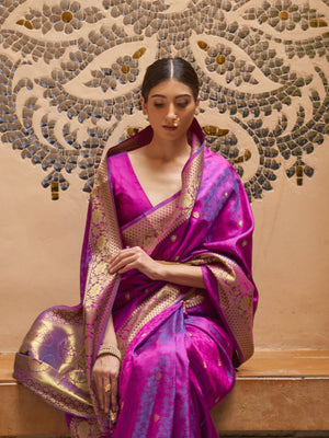 Rajwada Purple Woven Design Silk Blend Saree With Unstitched Blouse For Women