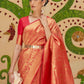 Rajwada Red Woven Design Silk Blend Saree With Unstitched Blouse For Women