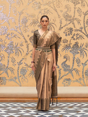 Rajwada Gold Woven Design Silk Blend Saree With Unstitched Blouse For Women